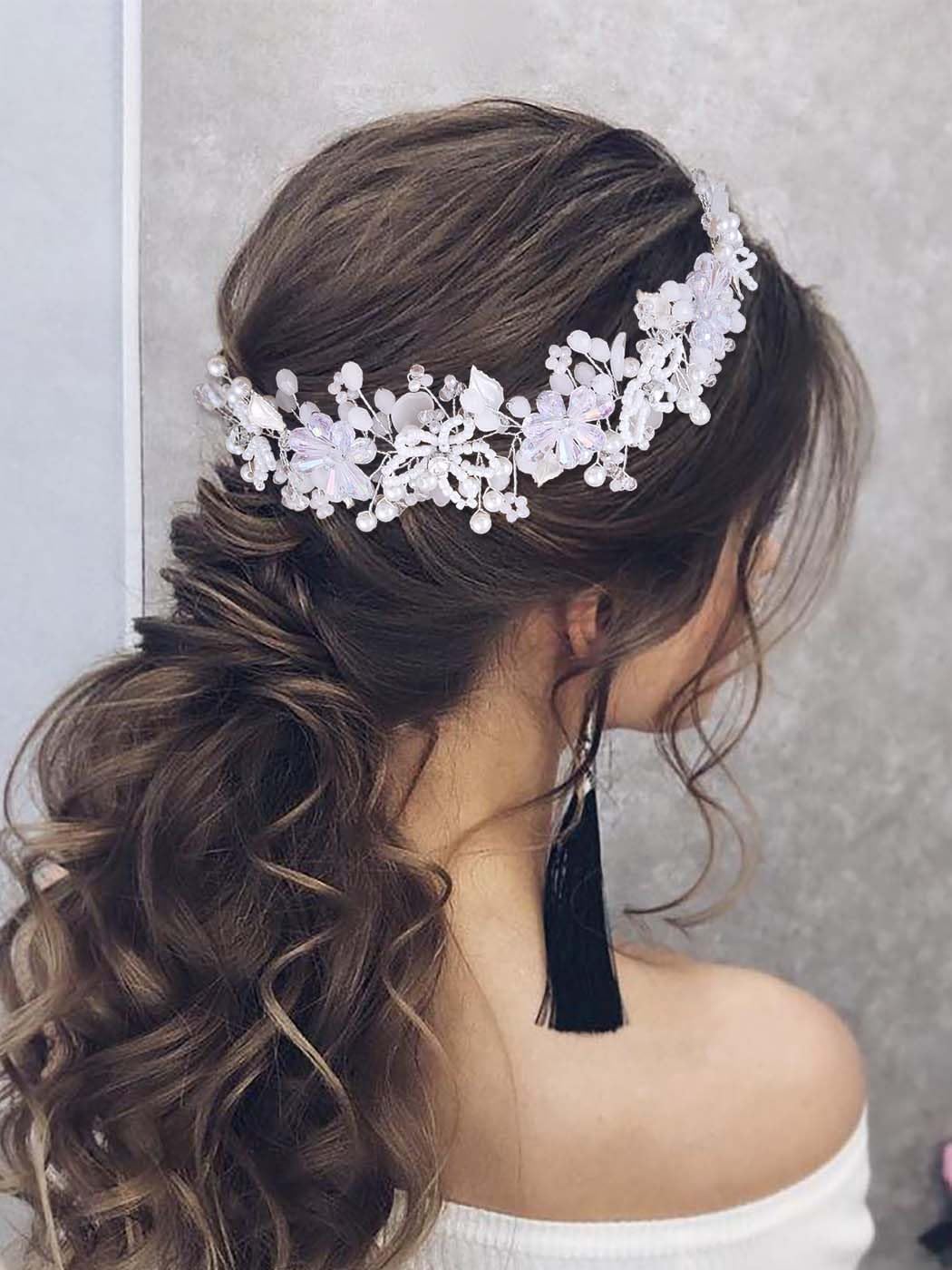 IYOU Bridal Wedding Hair Vines Silver Flower Headbands Pearls Communion Bride Bridesmaid Hair Accessories for Women and Girls