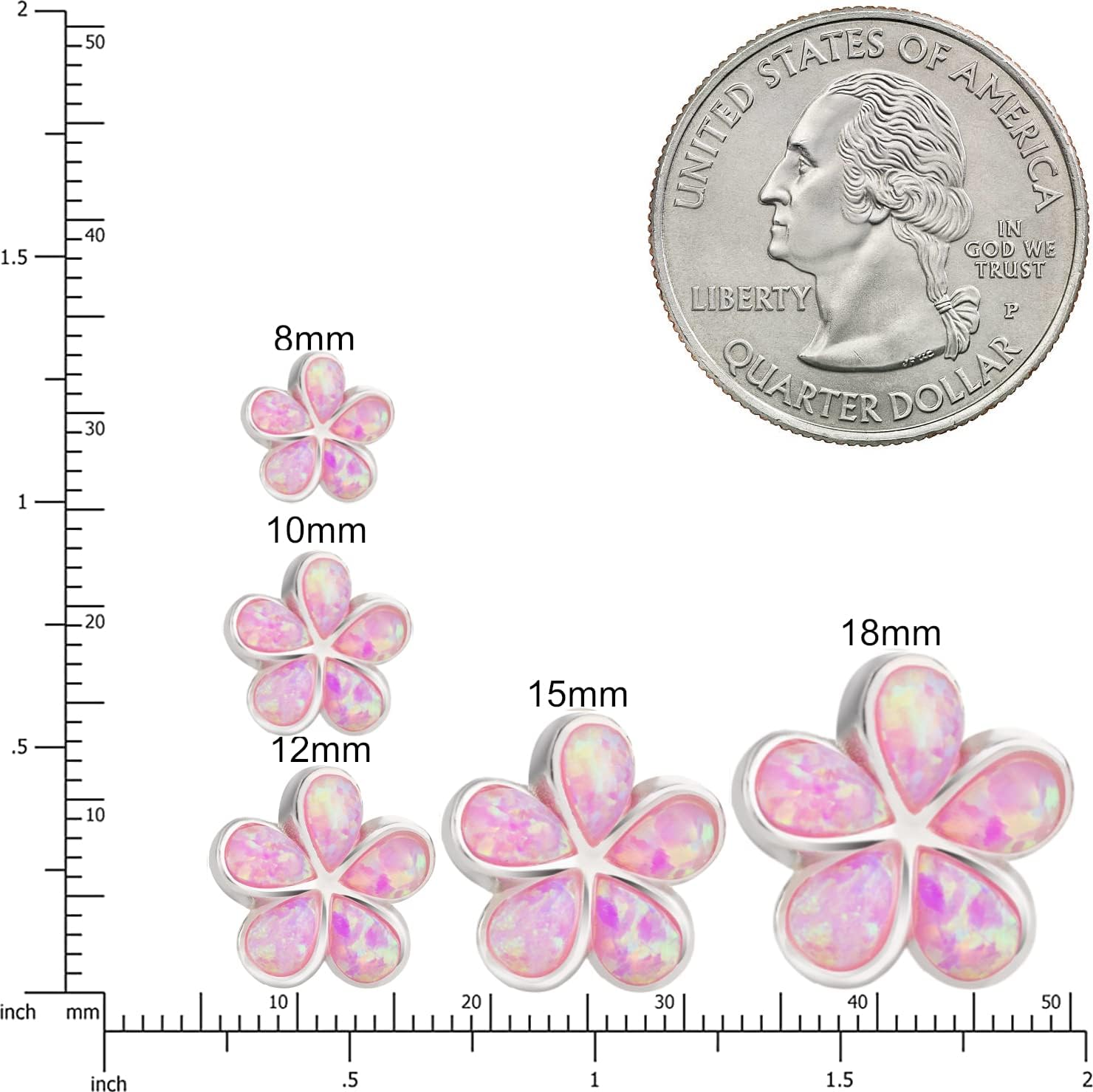 925 Sterling Silver Created Opal Hawaiian Plumeria Flower Stud Earrings, Nickel Free Hypoallergenic for Sensitive Skin, Rhodium Finished, Gift Box Included