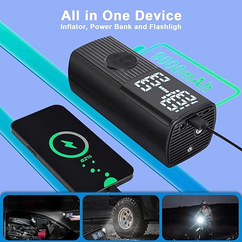 Miniatura 6 de Compresor de aire portátil para inflador de neumáticos Bomba de neumáticos de coche 3 veces más rápida 180PSI con pantalla dual - Bomba de aire