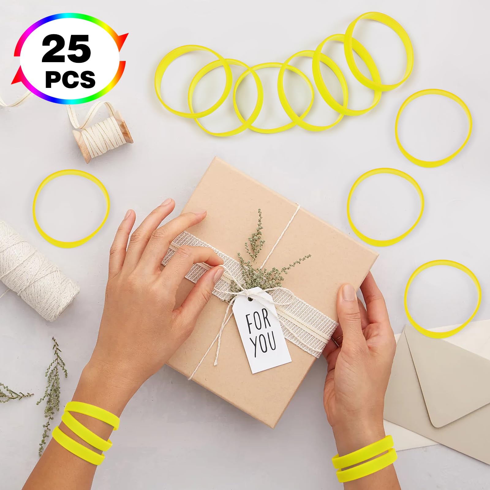 THXIY 25PCS Silicone Wristbands for Kids Teens 7'' Sports Wholesale Rubber Bracelets for Events Party Teacher Supplies Boys Gilrs Education Activities Yellow - Image 2