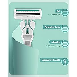 Razors for Women Sensitive Skin, 6 Blades Womens razors for Shaving Including 2 Travel Razors for Women with 15 Blade Refills, Green