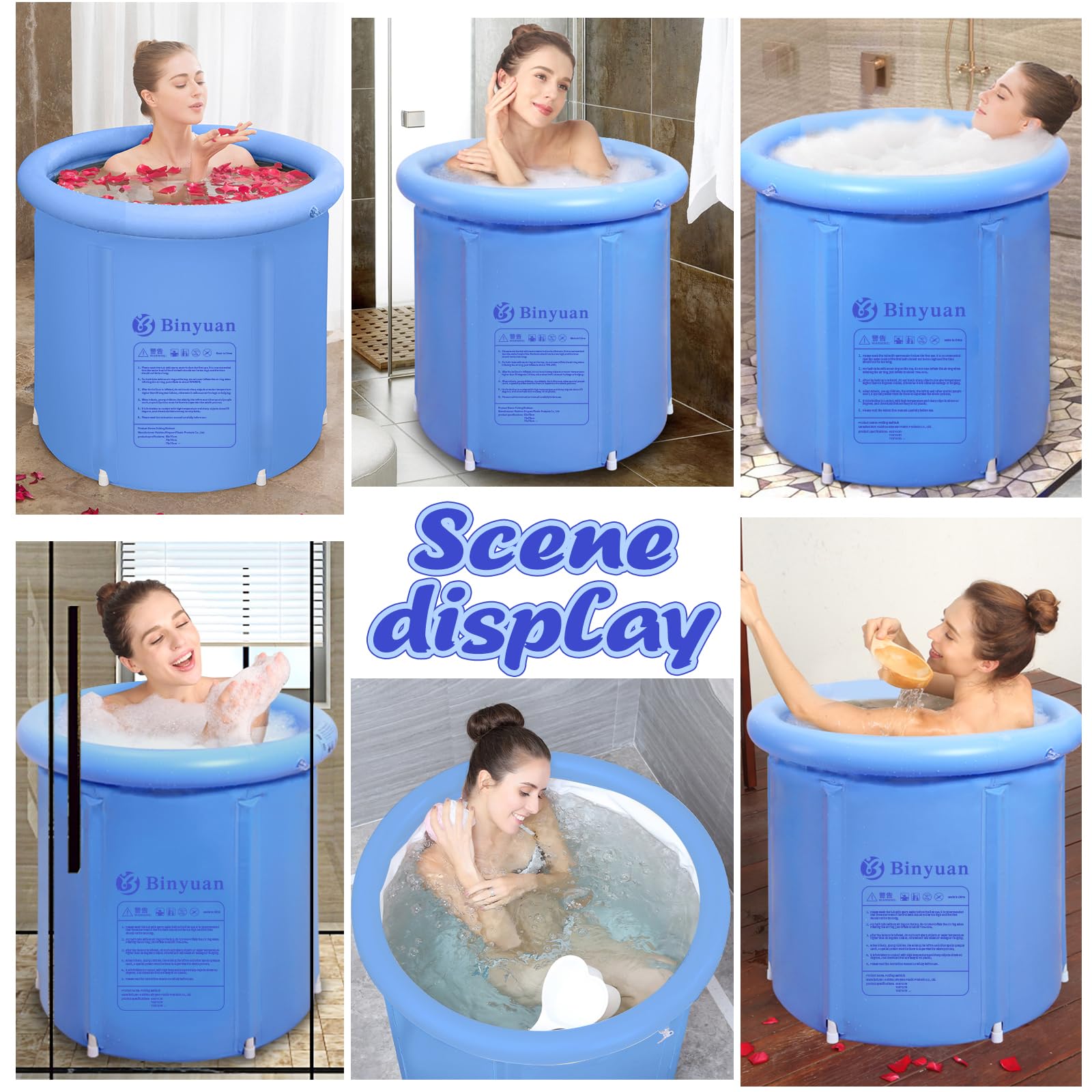 Vasca Gonfiabile Pieghevole Portatile 75x75cm Plastica Immergere Piccolo Spazio Di idroterapia Per Adulti (Azzurro)