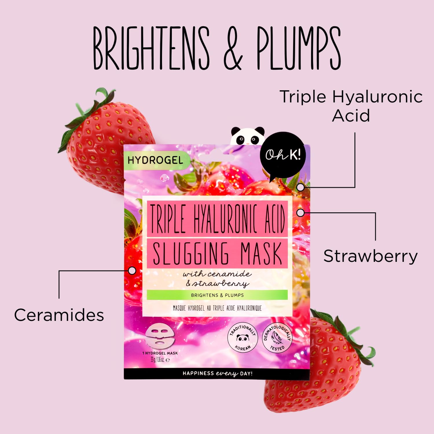 Oh K! Triple Hyaluronic Acid Slugging Mask with Ceramides and Strawberry, Brightens and Plumps, K Beauty, Biodegradable - Image 3