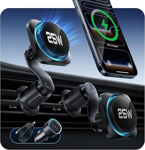 ESR OmniLock Qi2.2 - Cargador MagSafe de 25 W para montaje en automóvil con CryoBoost, cargador MagSafe para automóvil con refrigeración para