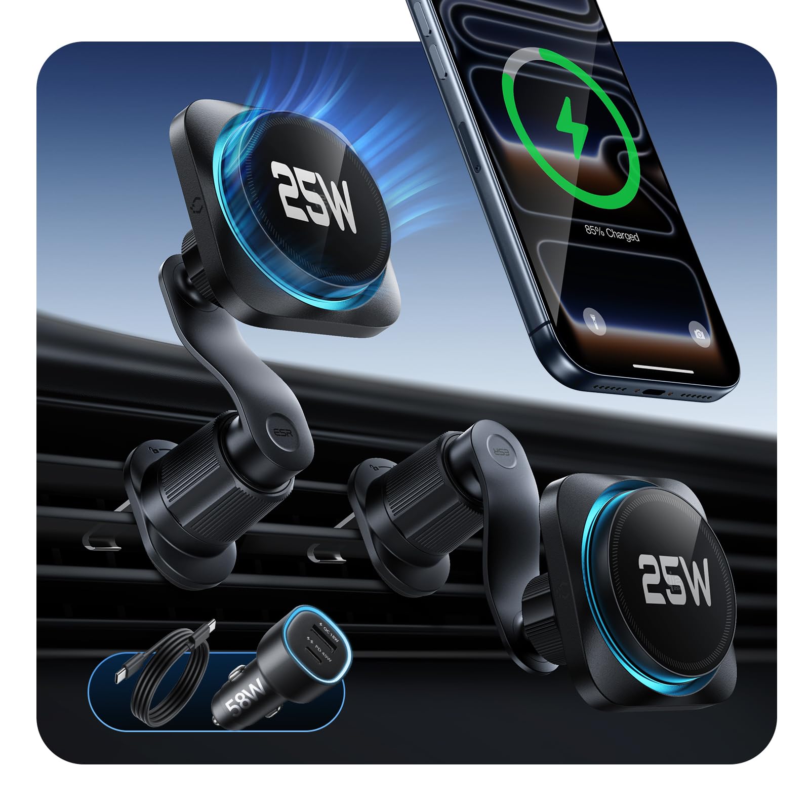 ESR OmniLock Qi2.2 Certified 25W MagSafe Car Mount Charger