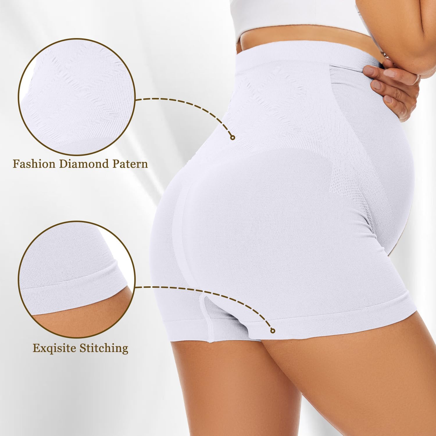 Womens Seamless Maternity Boyshort Underwear Over Bump, Pregnancy High Waisted Shapewear Panties for Support Belly - Image 3