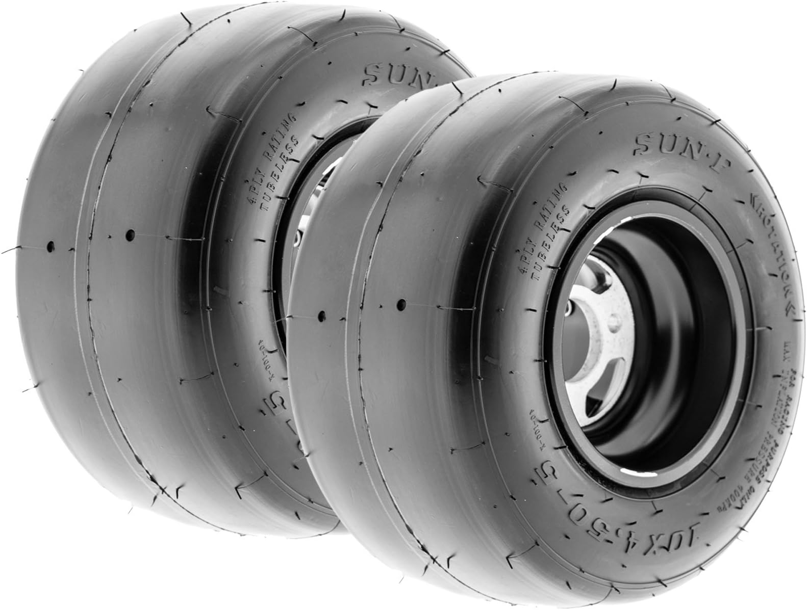 Sun F Go-Kart and Kart-Racer Slick Tubeless Tire with RIM 10x4.5.00-5, 4-Ply - Set of 2
