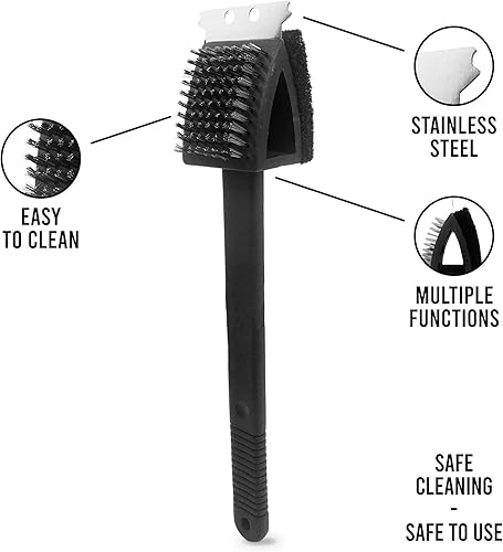 Miniatura 2 de Cepillo para parrilla de barbacoa de acero inoxidable, herramienta fácil de limpiar, universal 3 en 1, cepillo premium