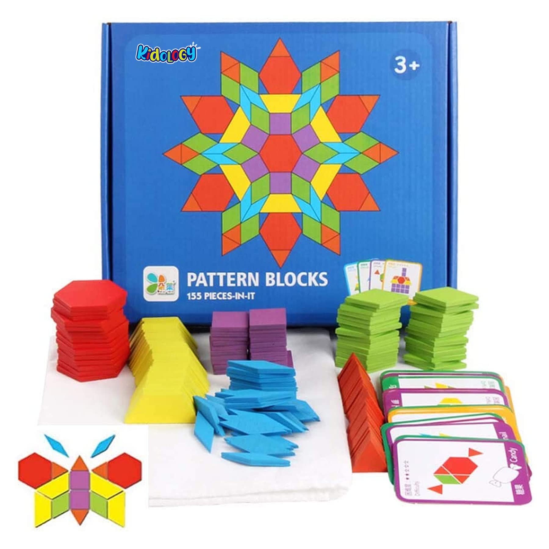 Kidology Wooden Pattern Blocks Set 155 PCS Geometric Color Shape Manipulative Puzzle Game for Kids (B0BCMT3S8K) Amazon Price History, Amazon Price Tracker