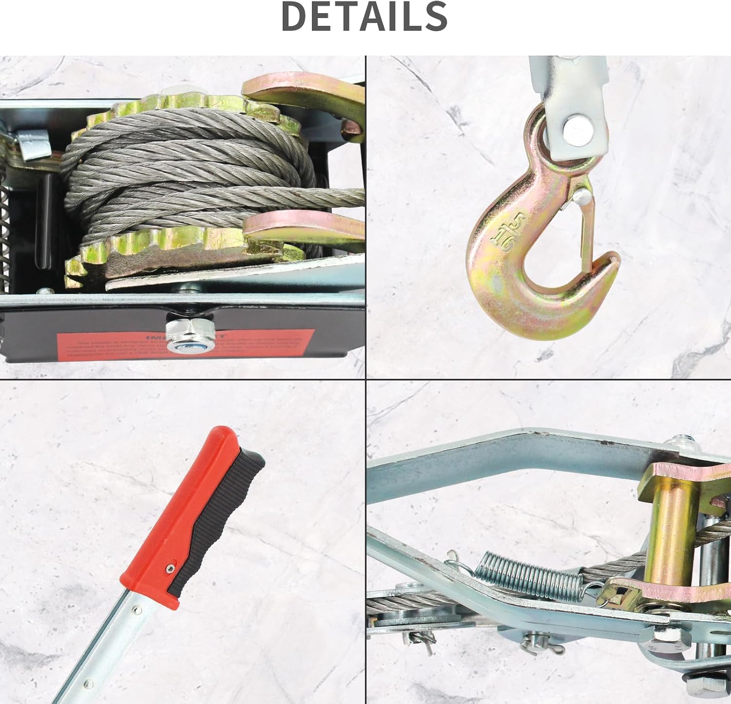 4 Ton/8800lbs Come Along Winch, Dual Gear Power Puller, Heavy Duty Hand Puller with 2 Hooks Steel Cable & Anti Skid Handle,Automotive Hoist Winch Puller for Moving Boats,Construction,Transport