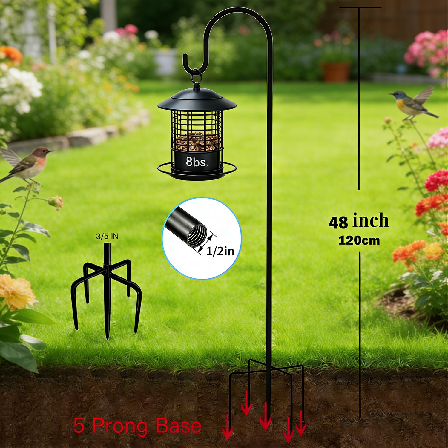 3 Pcs Support Pour Lanterne De Jardin Mangeoire À Oiseaux Cintre Crochet En Fer