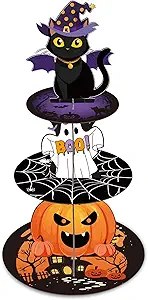 Keluna Halloween Birthday Party Decorations - 3 Tier Pumpkin Ghost Black Cat Cupcake Stand Horror Theme Party Supplies Dessert Tower Holder for Halloween Table Decorations
