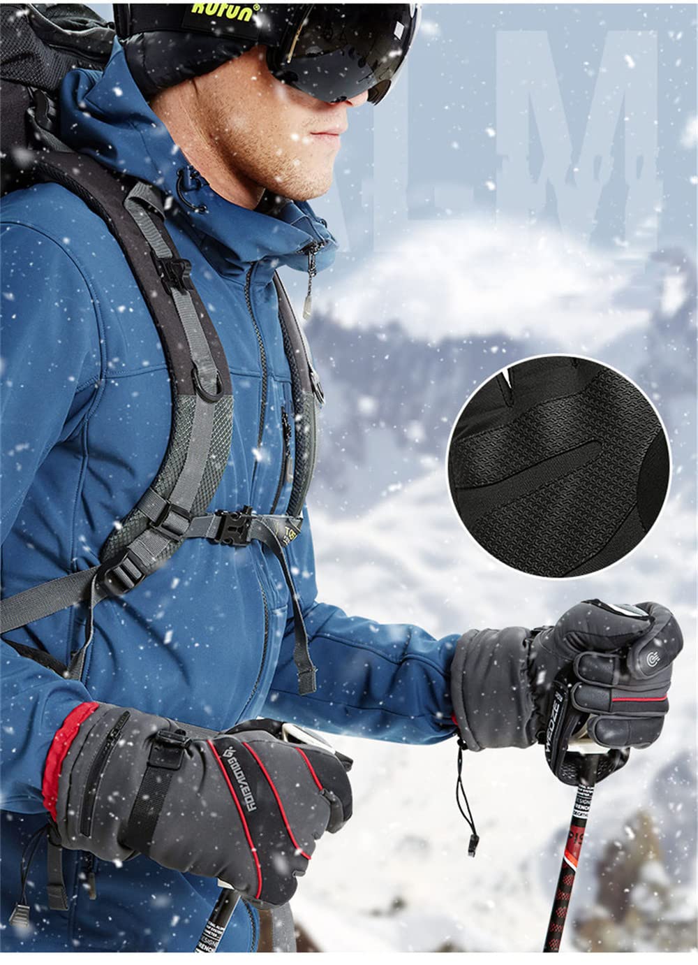 Rękawice zimowe rękawice narciarskie rękawiczki z ekranem dotykowym dla dorosłych, snowboarding, jazda na rowerze, bieganie, wspinaczka, piesze wycieczki, sporty na świeżym powietrzu