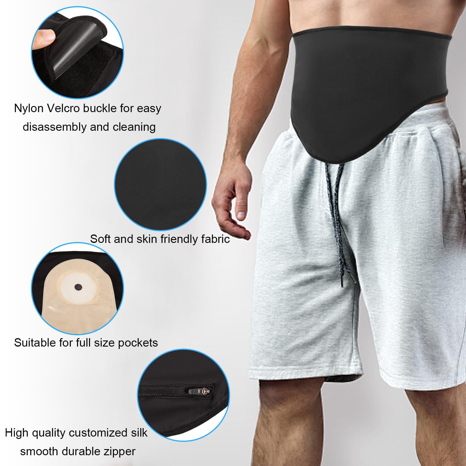 Stoma Gürtel,Stomabeutel,Stomagürtel,Stoma-Schutzhülle,Atmungsaktiver Ostomy Gürtel,Stomabeutel Abdeckung,Ostomy Stützgürtel,Stoma Bandage für Stoma Beutel für Sport & Schwimmen (Large)