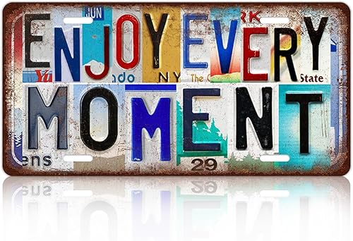 Cartel de metal con letrero de metal para decoración de pared, diseño vintage con texto en inglés "Enjoy Every Moment"