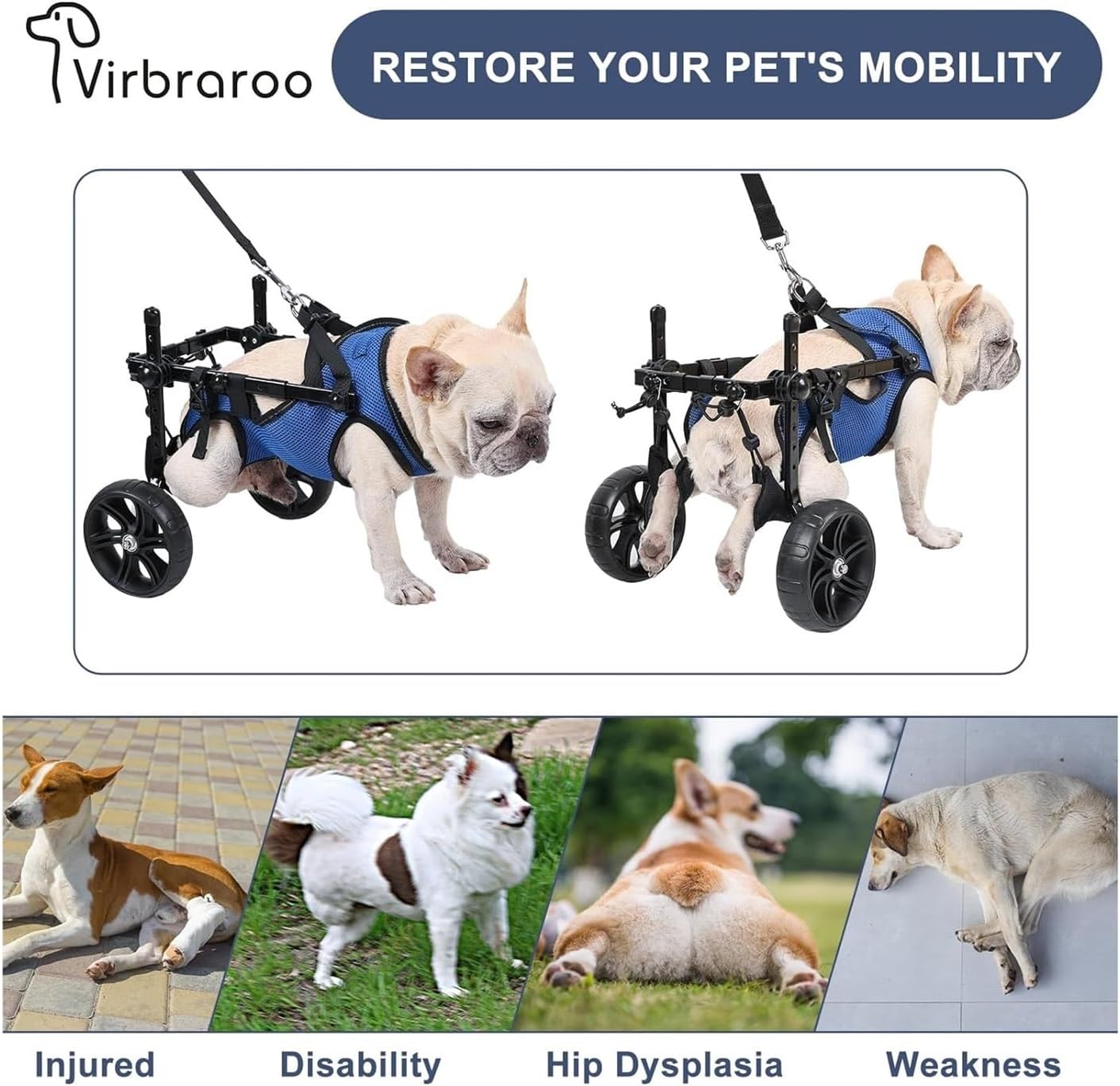 SOYON Pet Wheelchair Dog Wheelchair,Dog Wheelchair for Back Legs, Adjustable Dog Wheelchairs - Mobility Aids for Disabled Pets, Adaptable to A Variety of Terrain (Size : Medium)