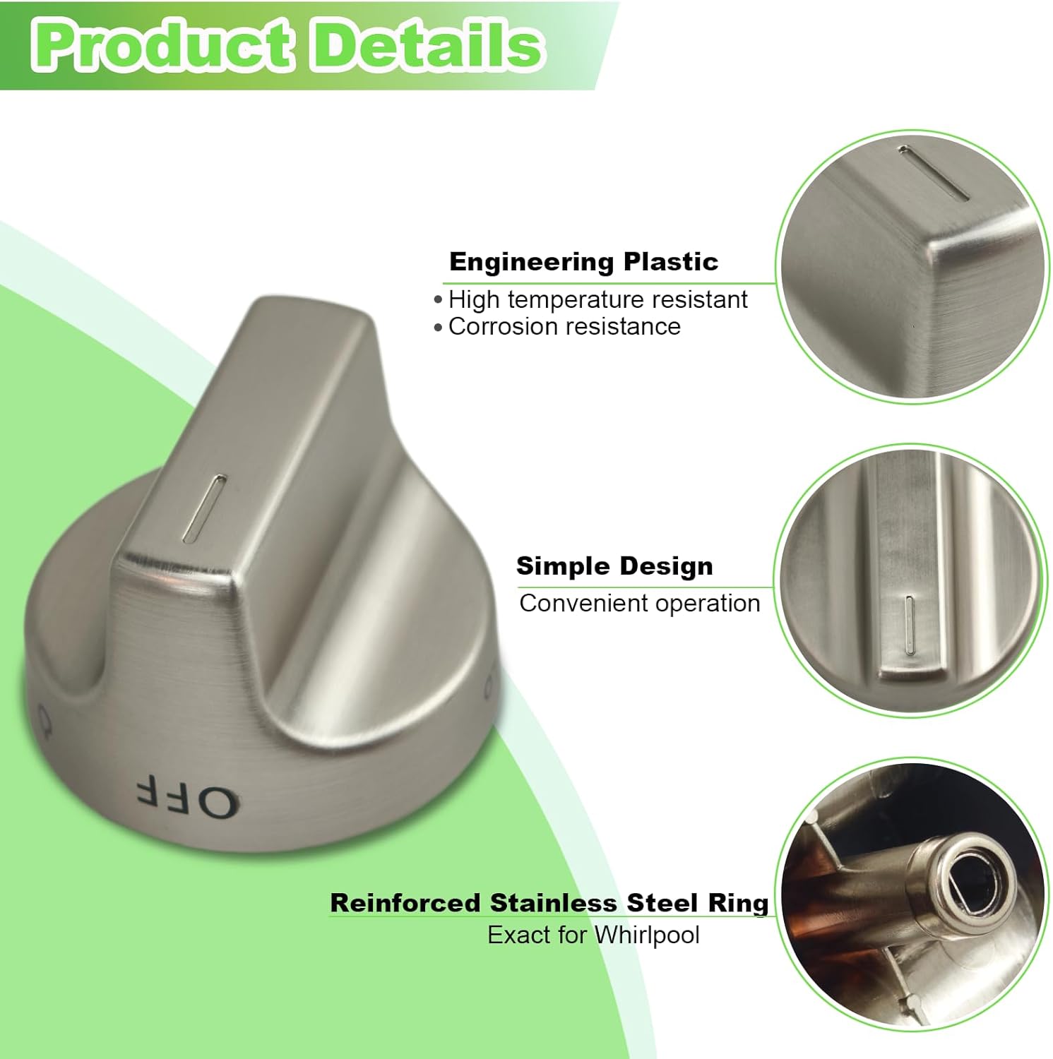 W11159630 Gas Stove Knobs, 5 Pack Silver Oven Knobs, Compatible with Whirlpool WFG525S0HS1 WFG525S0HV1 WFG525S0JS1 WFG525S0JS2 WFG550S0HZ0 WFG550S0HZ1 WFG550S0HZ2 Gas Range Knobs etc