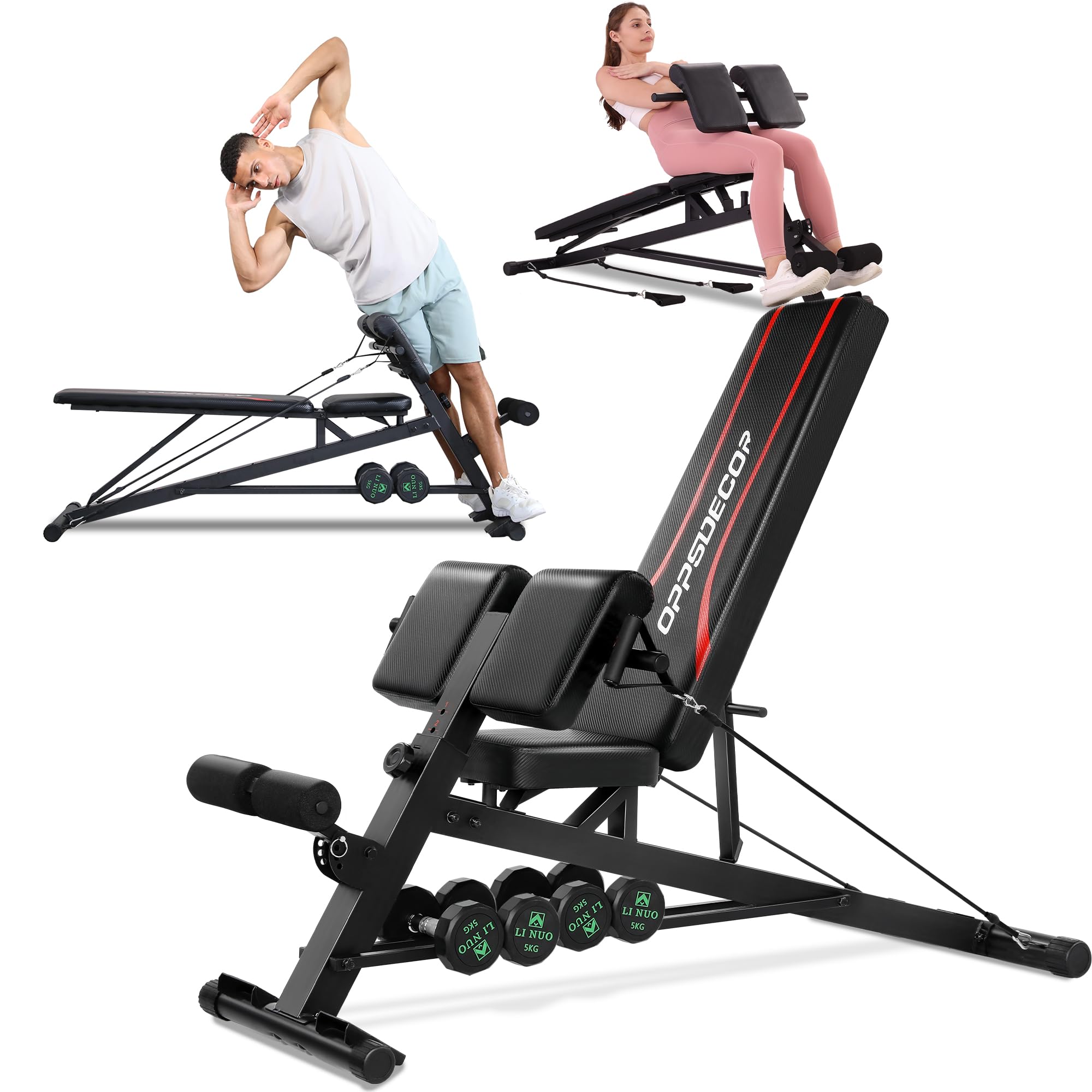 OPPSDECORWeight Bench Set with Preacher Curl Hyper Back Extension, All-in-One Sit Up Bench, Roman Chair, Professional Bench Press for Full Body Exercise Workout Benches for Home Gym