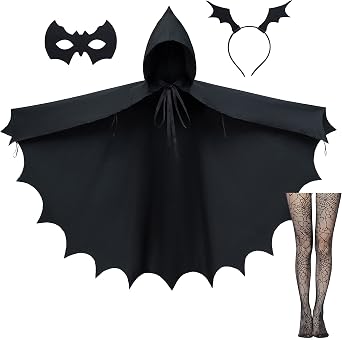 Adult Bat Wings Cloak Robe Hooded Cape Accessory for Dragon Vampire Witch Costume Cosplay Mask Ears Headband Socks set