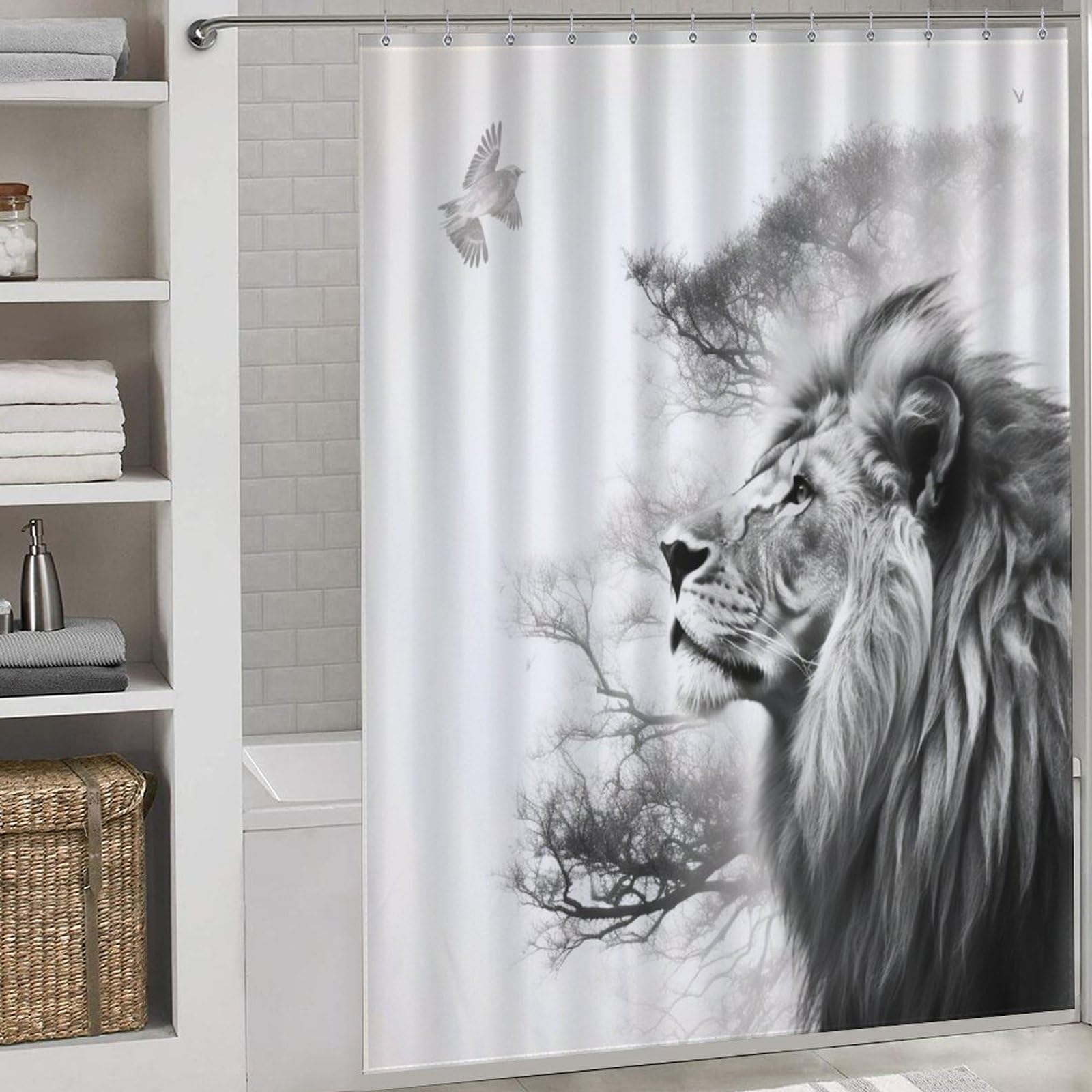Rideau de douche lion pour transformer l'ambiance de votre salle de bain familiale