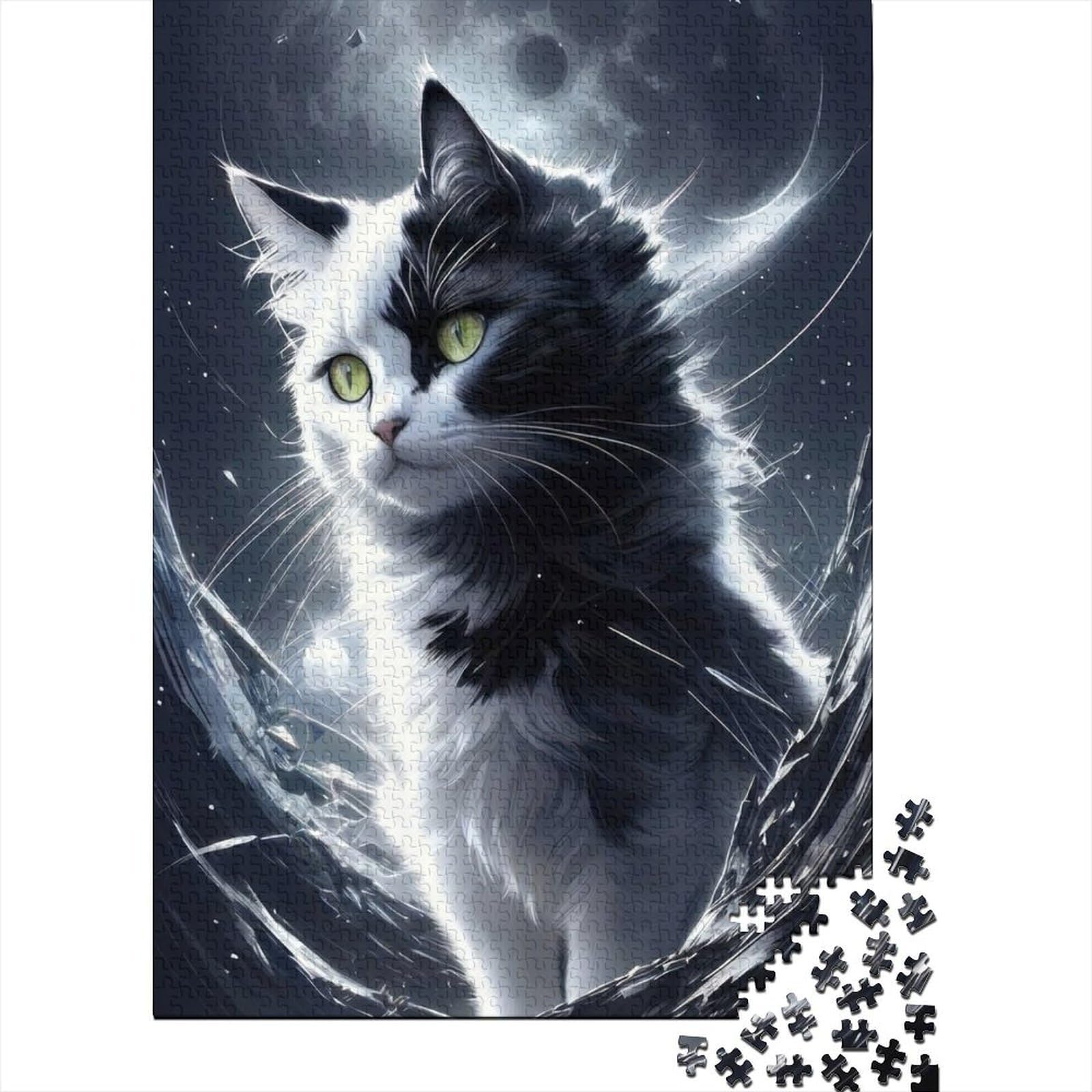 cat moonlight cool blue adults 1000pc jigsaw puzzle paper stress relief