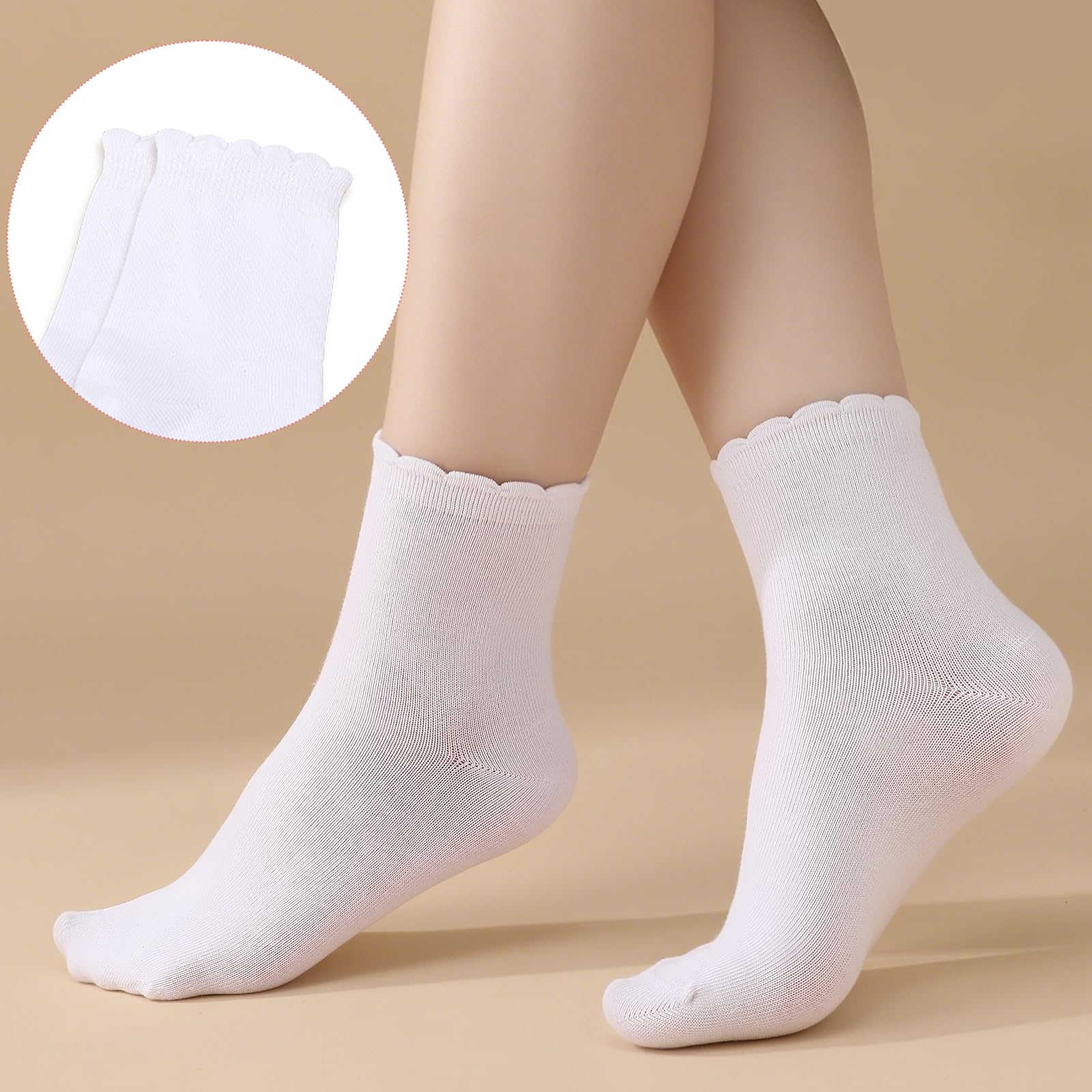 Zuimei 6 Pair Girls Lace Socks,White Cotton Frilly Ankle Socks for Kids Sweat Absorbent,Comfortable&Breathable Everyday for School,Parties and Dressing Up(4-7 Years Kids)