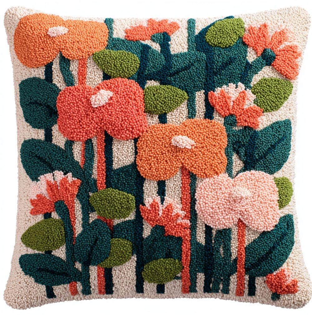 FWRTYCB DIY Latch Pillow Case Kits Plant Flower Leaves Crochet Cushion Cov