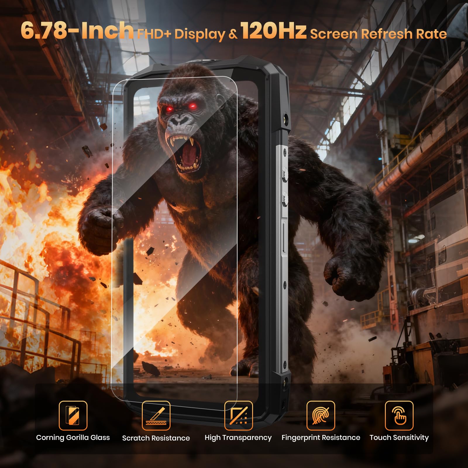 FOSSiBOT F113 5G Téléphone Portable Incassable Vision Nocturne 64MP, 20000mAh, 36Go+256Go, Smartphone Incassable Écran FHD+ 6,78" 120Hz, Android 15 Caméra 50MP Dual SIM IP68/IP69K/NFC/Face ID (Gris)