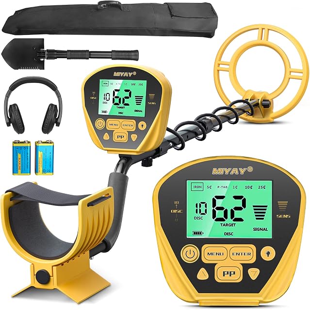 Metal Detectors for Adults and Kids - MIYAY Adjustable 43-60" Professional Outdoor Metal Detector with Backlit LCD Display, Bigger 10" Waterproof Coil, 25cm Deep High Accuracy Sensitivity 5 Modes