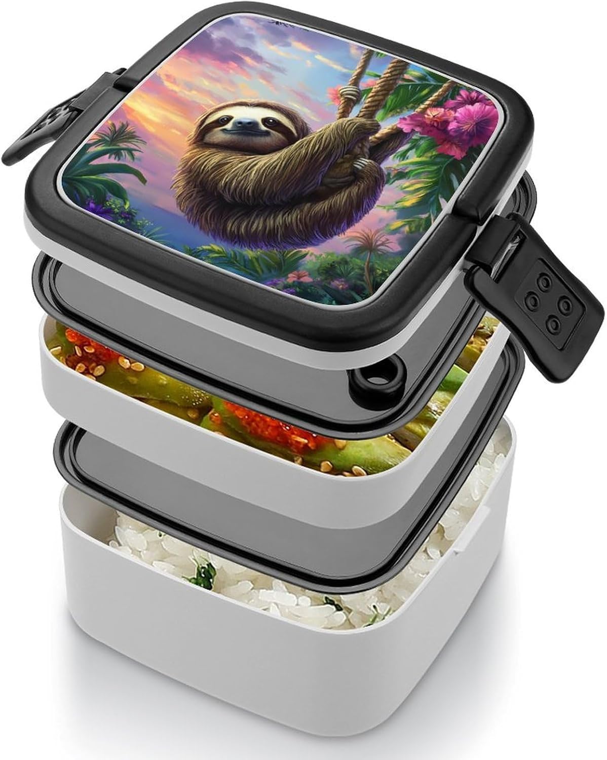 Sloth Animal Bento Box with Spoon 2 Layer Food Container Cute Lunch Box for Travel Dining Work