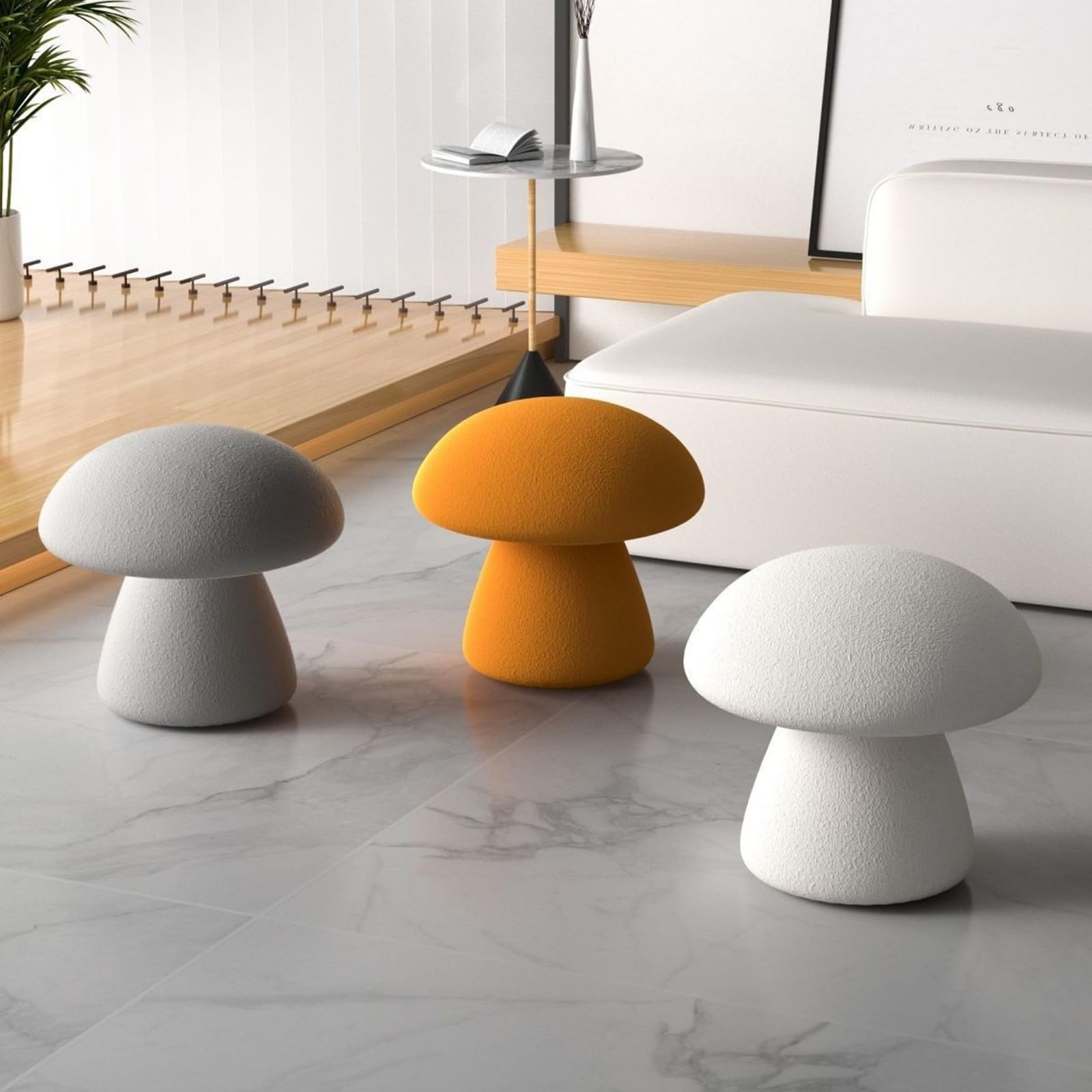 Pouf a fungo, sgabello da toeletta imbottito in velluto con struttura in legno massello, morbido poggiapiedi, per soggiorno, camera da letto e ingresso (40 x 45 cm, blu)