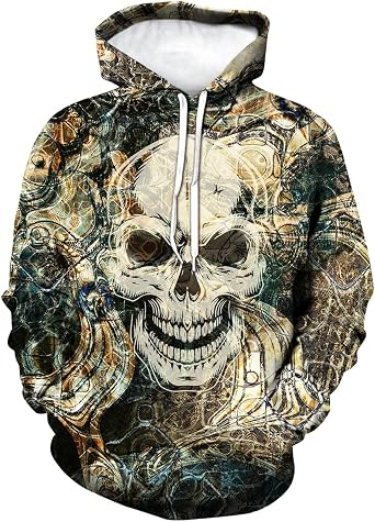 Mens Skull 3D Graphic Print Hoodie Sweatshirts Pullover Tops with Pocket