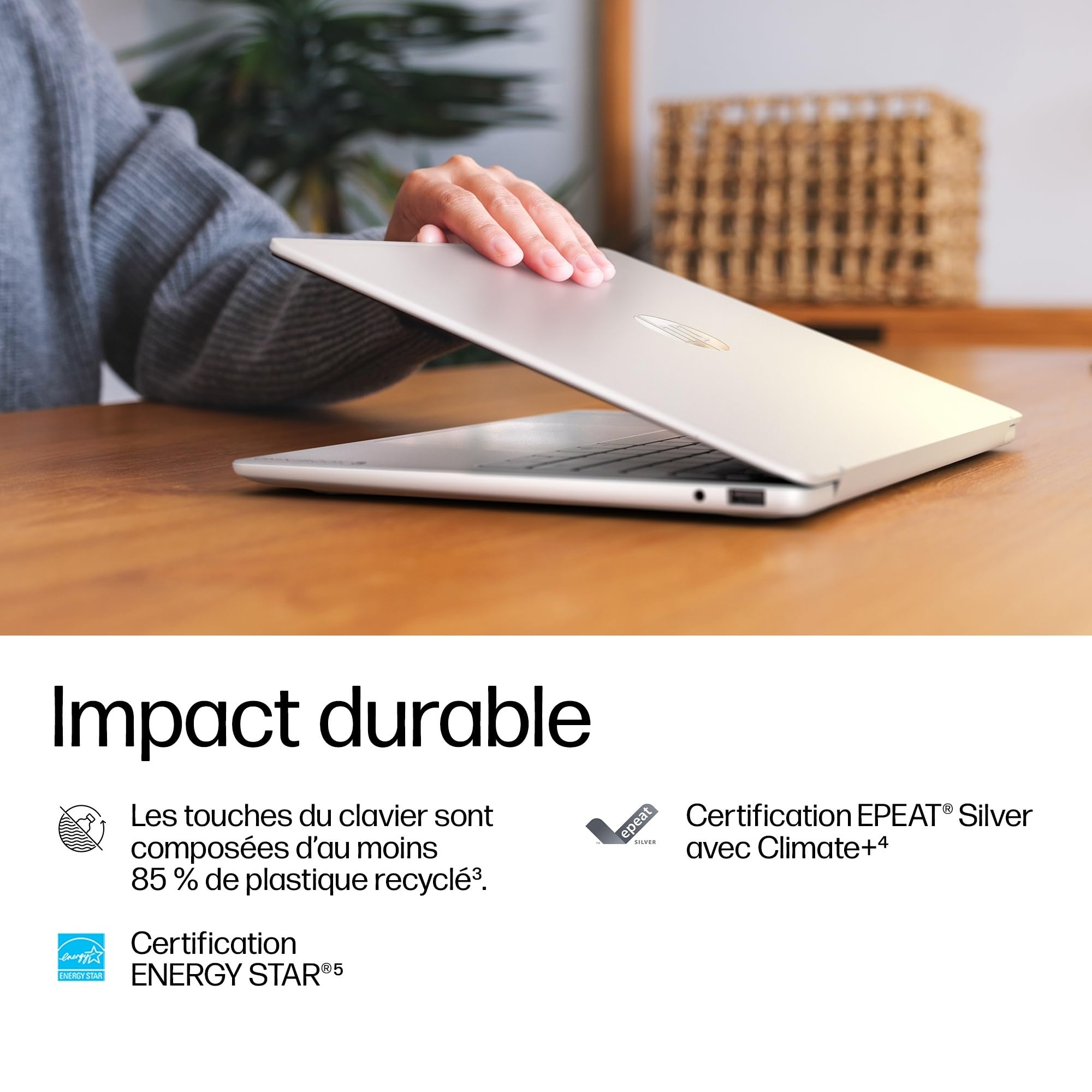HP OmniBook 3 16-bu0022nfx Ordinateur Portable 16" 2K IPS, PC Portable (Intel Core 5-120U, RAM 8 Go, SSD 512 Go, Intel Graphics, Windows 11), Laptop Argent, Clavier AZERTY