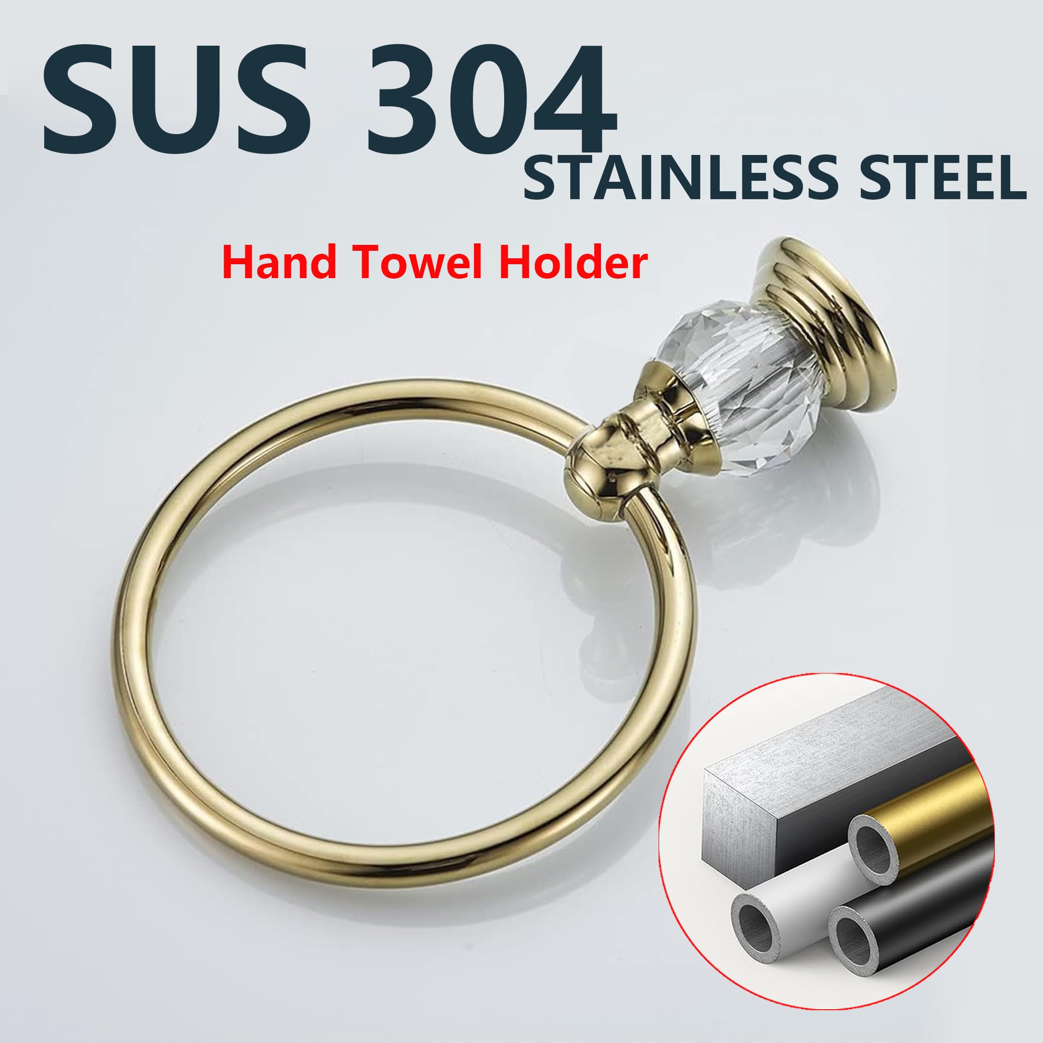 Toallero dorado SUS304 de acero inoxidable montado en la pared para baño, toallero de cocina y baño, colgador de toallas de cristal, toallero redondo