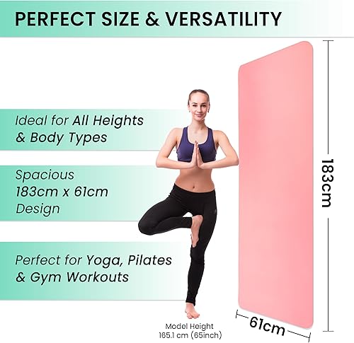 Miniatura 5 de Tapete de yoga rosa de 0.236 pulgadas de grosor para mujer, antideslizante, acolchado para el hogar y el estudio, fitness, pilates y yoga, ligero y