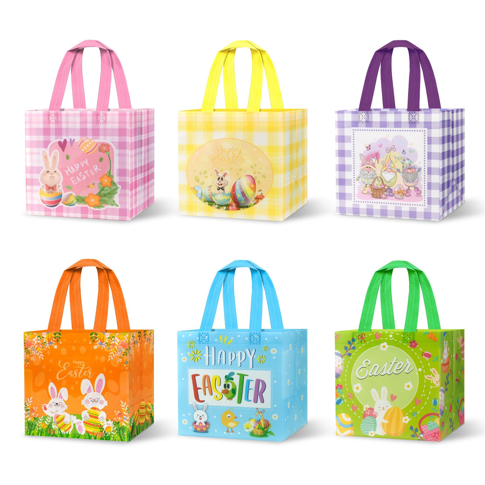 Easter Gift Bags, Gsctnn 5Pcs Easter Bunny Egg Hunt Tote Bags, Reusable Non-Woven Water Resistant Bag with Handles Kids Girls