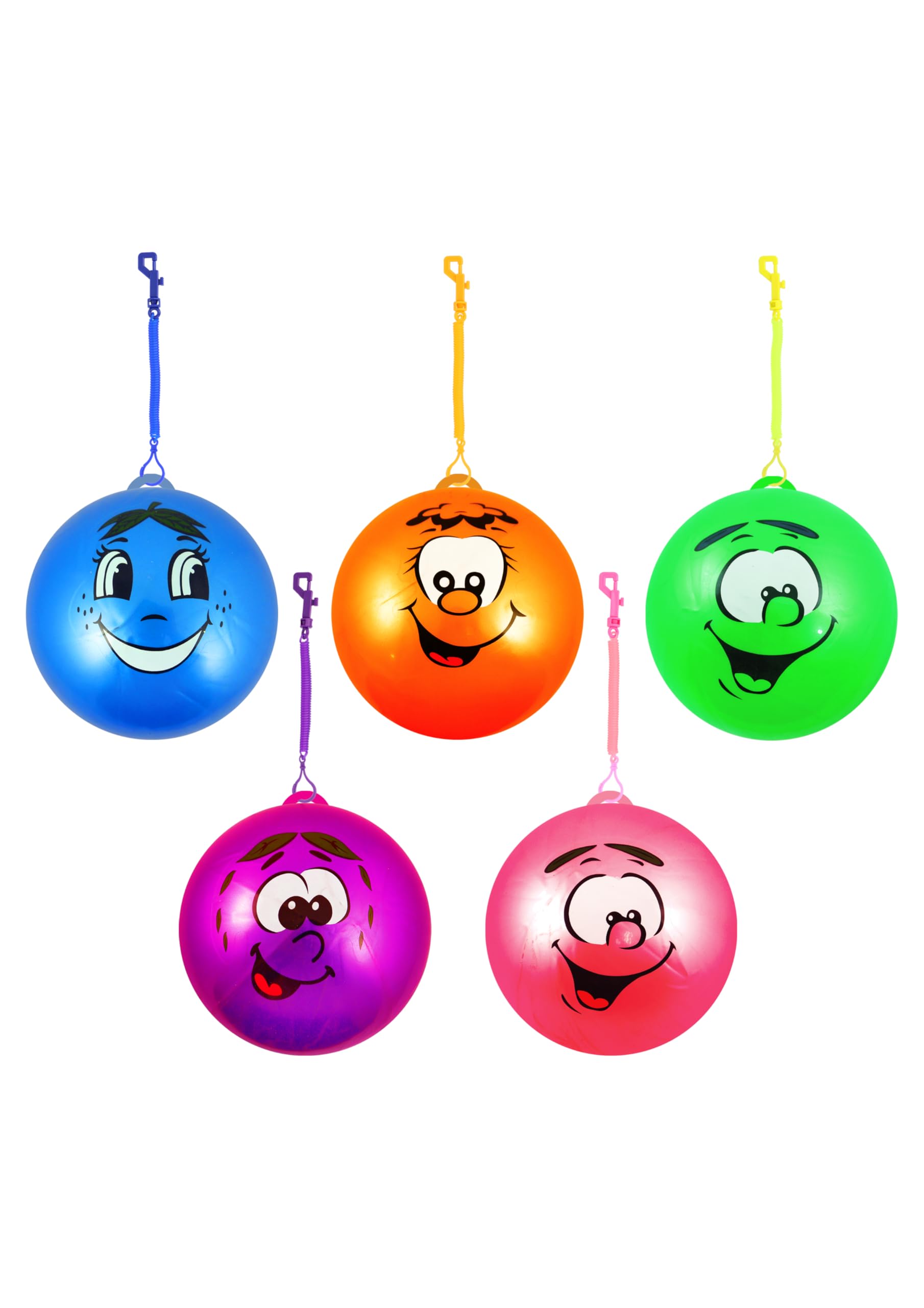 HENBRANDT 12 x Smelly Fruits Smile Face PVC Bounce Balls with Spiral Keychains 5 Assorted Designs Fruit Scented Football 25cm Kids Toys Summer Fun Beach Garden Party Outdoor Game for Boys and Girls