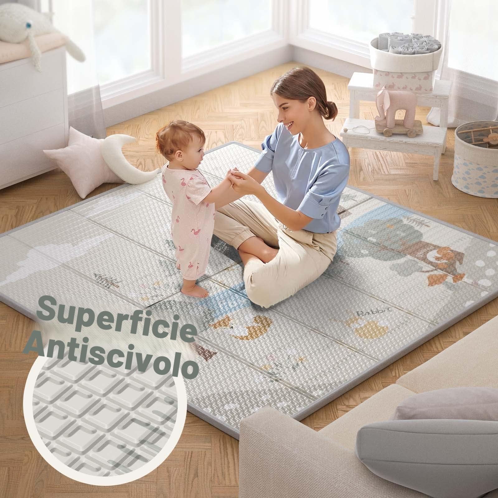 Fodoss box recinto morbido per bambini, neonato, 120x120cm, con Rete Traspirante Sui Quattro Lati e Ventose-beige