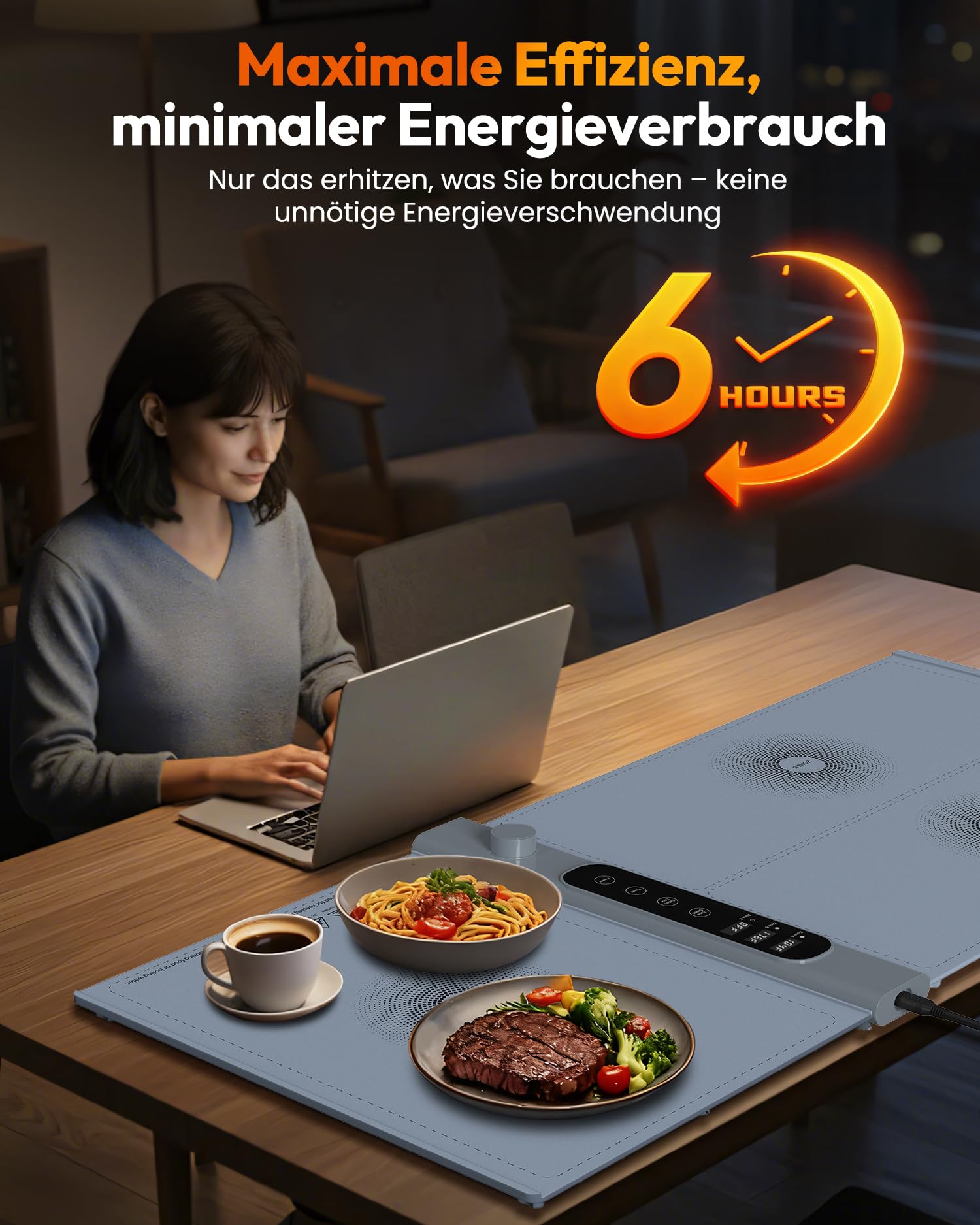 3-Zonen unabhängige Warmhalteplatte für Speisen 101×43 cm XXL | Elektrische Speisenwärmer mit 17 Temperaturstufen 6h Timer,Silikon-Rollbarer Buffetwärmer Wärmeplatte Essen für Party-Buffets
