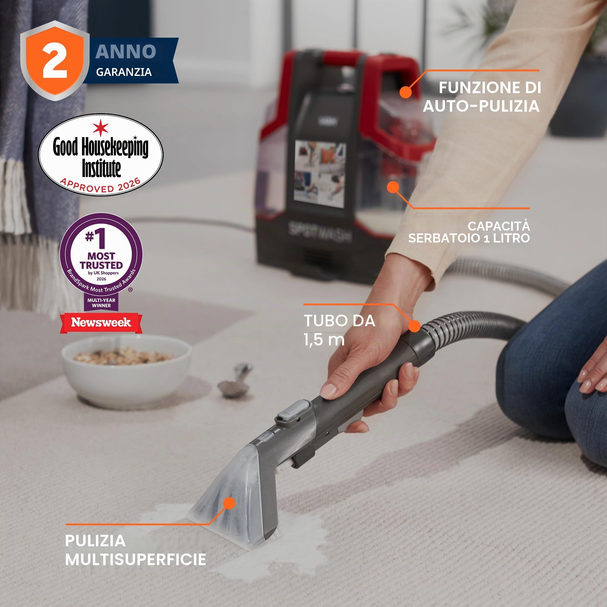 Vax SpotWash Spot Cleaner, smacchiatore, auto, tappezzeria, divano e tappeti, design portatile e compatto, soluzione inclusa rimuove fuoriuscite e macchie, rosso, CDCW-CSXS, Without Pet Tool UK