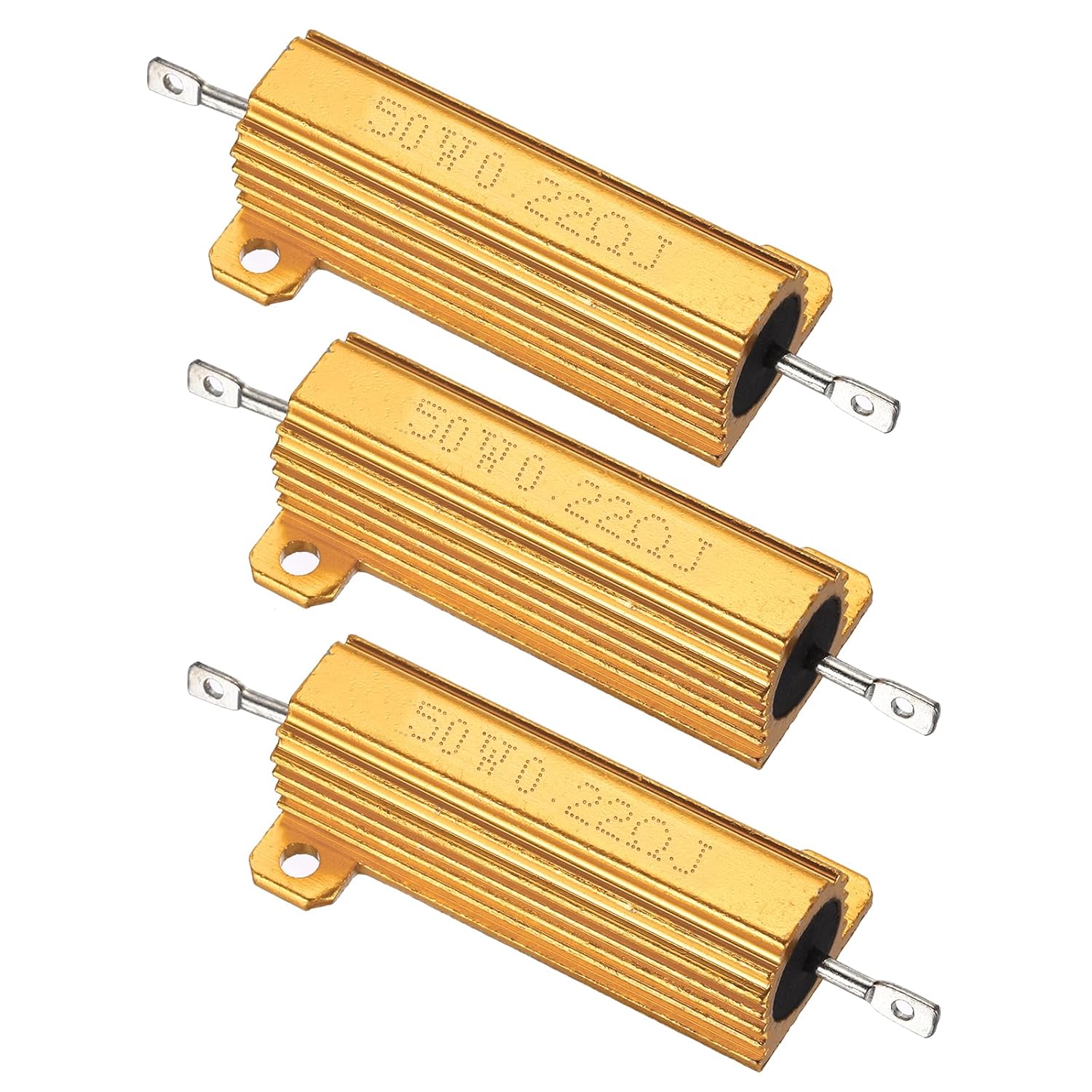 PATIKIL 50W 0.22 Ohm Aluminum Shell Resistor, 3Pcs Aluminum Housing Resistor, 5% Tolerance Wirewound Resistors Screw Tap Chassis Mounted, Golden