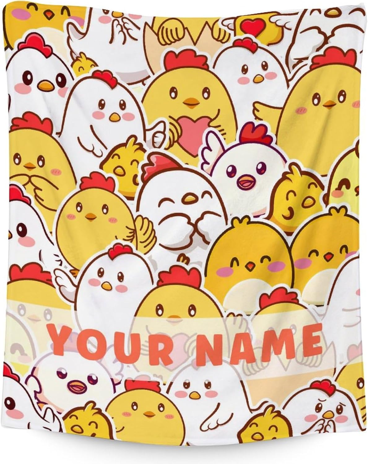 Custom Chicken Blanket Gifts with Name - 50x60 Inches Cute Chicken Throw for Girls & Boys - Yellow Soft Fuzzy Plush Blankets for Bed, Couch, Sofa