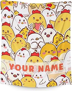 Custom Chicken Blanket Gifts with Name - 40x50 Inches Cute Throw Blanket for Girls & Boys - Yellow Soft Fuzzy Plush Blankets for Couch, Sofa