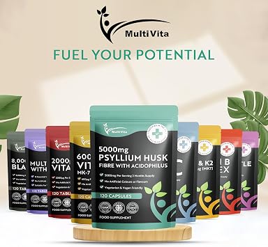Psyllium Husk Capsules 5000mg with 500 Million CFU Lactobacillus Acidophilus | 120 Vegan Capsules | Natural Soluble Fibre from Plantago Ovata Seeds | Food Supplement | Made in UK