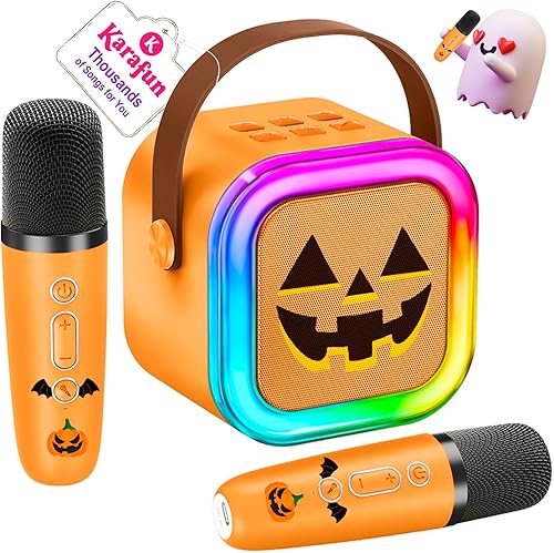 Miniatura 9 de Máquina de karaoke para niños y adultos, minialtavoz Bluetooth portátil con 2 micrófonos inalámbricos y luces de fiesta, para celular, regalo