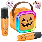 IROO Mini Karaoke Machine for Kids, Halloween Party Supplies & 2025 TOP Toy Gifts Ideas for Girls Boys Ages 4-12, Portable MP3 Player with 2 Wireless Mics for Birthday Christmas Singing GamesPumpkin