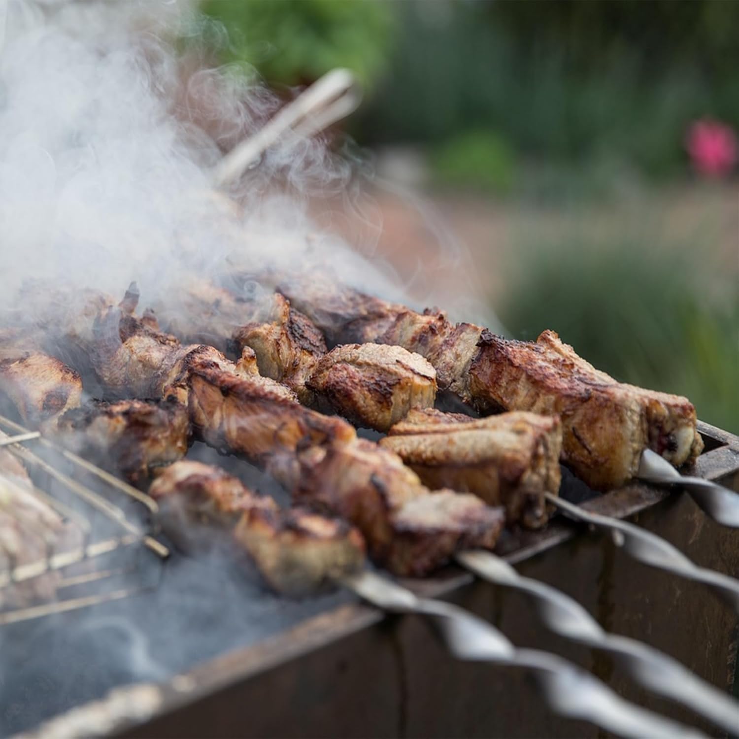 Hakka Stainless Steel Barbecue Skewers, 23" Heavy Duty Metal Skewers Large Wide Grilling Reusable Kabob Sticks with NonSlip Ring Handle,Set of 10