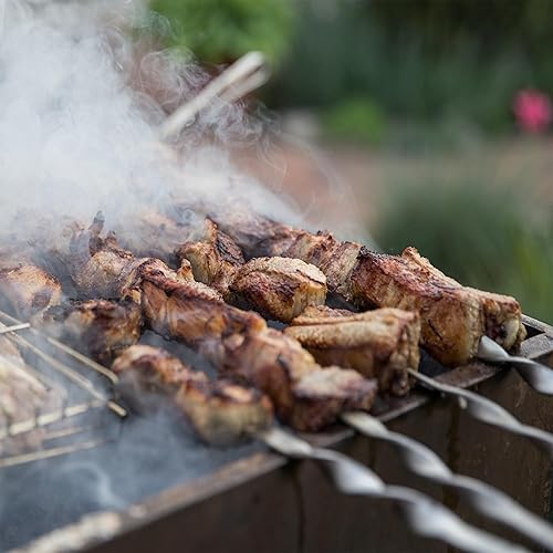 Miniatura 8 de Hakka - Brochetas de acero inoxidable para barbacoa, 23 pulgadas, resistentes, grandes, anchas, reutilizables, con mango de anillo antideslizante,