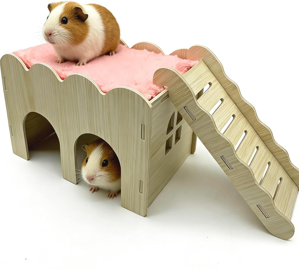 Pequeño conejillo de indias escondite hámster casa de madera plataforma pieles de rata | Desmontable, instalación, con alfombrilla de escalera, para rata, hámster, ardilla, jerbo, planeador de azúcar, enriquecimiento para hámster, rampa para conejillo de indias