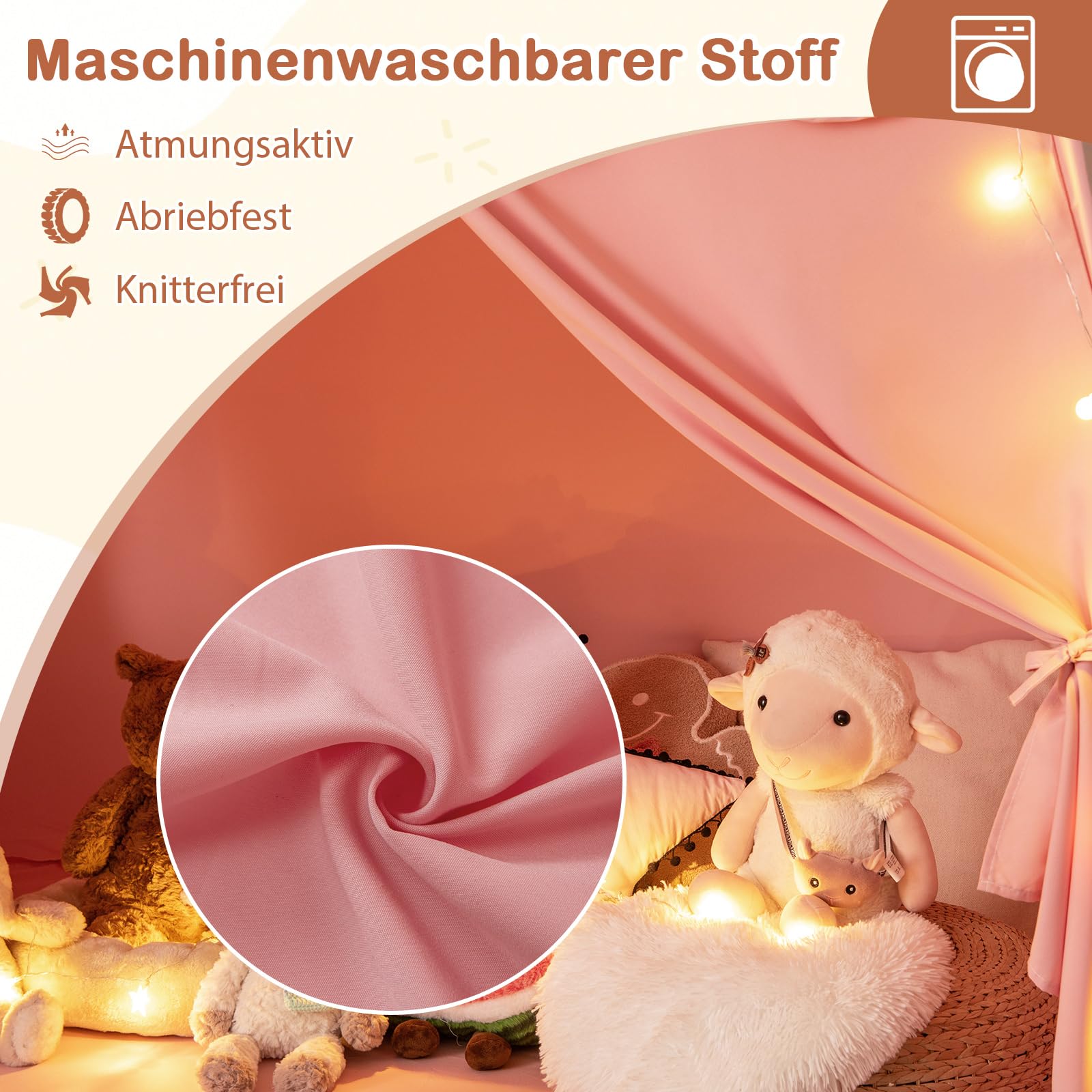 COSTWAY Spielhaus Kinder Indoor, Kinderzelt mit Flaggen & Lichterketten, Prinzessin Spielzelt, Großes Zelt Kinderzimmer für Jungen und Mädchen ab 3 Jahren, 157 x 98 x 148 cm (Rosa)